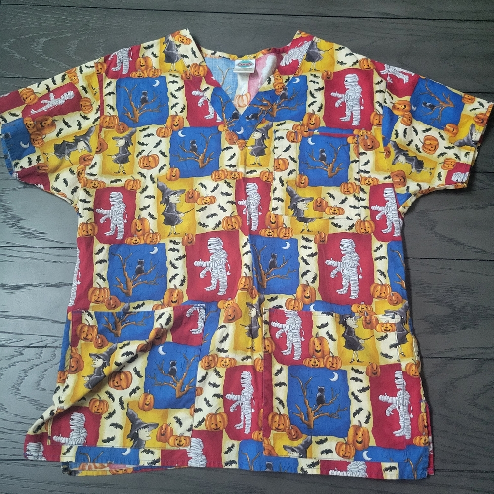 Comfy Cottons Halloween Scrub Top Shirt Size Small Medical Nursing